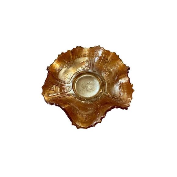 Fenton Other - FENTON Sailboat Windmill & Orange Tree Carnival Glass Ruffled Rim Bowl 6.25"W